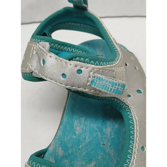 Girls LL Bean Kids Sport Sandal W/ Hook & Loop Closure Silver Blue Size 12 - Picture 7 of 9